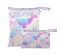 Amooorous Borsa impermeabile con cerniera a forma di animali marini, colori pastello, confezione da 2 pezzi essenziali da viaggio per bambini, con manici per piscina, bagno