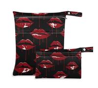 Amooorous Borsa impermeabile in stile gotico Darkness Bleed Lips rossa con cerniera, confezione da 2 sacchetti bagnati per costume da bagno con manici per asilo nido, piscina