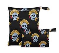 Amooorous Borsa impermeabile nera con teschio pirata glitter finto per bambini, confezione da 2 elementi essenziali da viaggio per volare con manici per fare il bagno, yoga