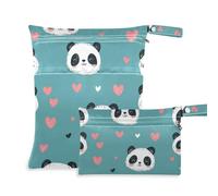 Amooorous Borsa impermeabile per vestiti sporchi con simpatico panda di San Valentino bianca, confezione da 2 pezzi essenziali da viaggio per bambini, con manici per viaggi, asilo nido