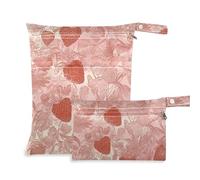 Amooorous Borsa impermeabile riutilizzabile con fragole dorate rosa, confezione da 2 elementi essenziali da viaggio per bambini, con manici per asilo nido, asilo nido