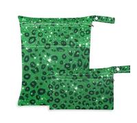Amooorous Borsa impermeabile verde con stampa leopardata falso glitter per bambini, confezione da 2 elementi essenziali da viaggio per volare con manici per yoga, piscina