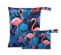 Amooorous Borsa lavabile blu Rainforest Flamingo per bagnata Confezione da 2 elementi essenziali da viaggio per bambini con manici per pannolini per bambini, viaggio