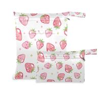 Amooorous Borsa lavabile con fragole rosa su sfondo bianco per il nuoto, confezione da 2 borse per pannolini, oggetti essenziali con manici per palestra, asilo nido