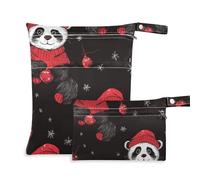Amooorous Borsa lavabile per bambini con simpatico panda di Natale per bambini, confezione da 2 pezzi essenziali da viaggio per bambini, con manici per yoga, yoga