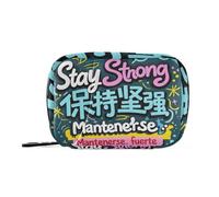 Amooorous Borsa medica blu navy con slogan Stay Strong con scomparti staccabili, comodo organizer per pillole 3 volte al giorno per borsa