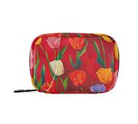 Amooorous Borsa organizer per medicina con fiori rossi con scomparti staccabili, organizer portatile mensile per pillole