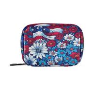 Amooorous Borsa organizer per medicinali con fiori con elementi della bandiera americana con scomparti staccabili, organizer settimanale riutilizzabile per pillole per borsa