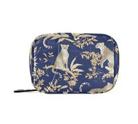 Amooorous Borsa organizer per medicine con foglie di leopardo blu e oro con scomparti staccabili, organizer riutilizzabile per pillole grande per borsa