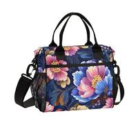 Amooorous Borsa per il pranzo con fiori retrò con pittura a olio colorata al tatto, isolata con tasca laterale, grande portapranzo boxman, con tracolla, per ragazze e ragazzi
