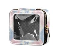 Amooorous Borsa per il trucco trasparente a quadri con papillon blu polvere per borsa da viaggio borsa da toilette portatile organizer per il trucco per viaggiare, Plaid Papillon Azzurro Cipria, 1