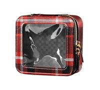 Amooorous Borsa per il trucco trasparente a quadri rossi e bianchi piccoli sacchetti da viaggio per articoli da toeletta piccola borsa cosmetica per borsa da viaggio, Rosso e Bianco Natale Check, 1