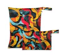 Amooorous Borsa per la biancheria lavabile con linee irregolari di colore astratto, confezione da 2, essenziale da viaggio per volare con manici per piscina, viaggio