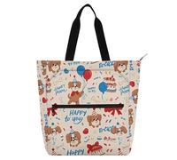 Amooorous Borsa per la spesa per bambini, studenti, adulti, con motivo cane felice, impermeabile, riutilizzabile, con cerniera, per scuola, shopping, spiaggia