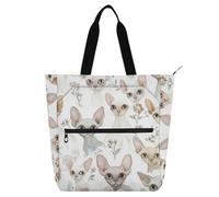 Amooorous Borsa per libri decorativi per ragazzi ragazze adulti, bellezza Sphynxcats bianco resistente all'acqua per bambini borsa attività arte tote bag con cerniera per la scuola shopping spiaggia