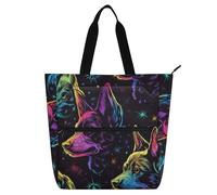 Amooorous Borsa per libri decorativi per ragazzi ragazze adulti, Cyber fluorescente colore fresco cane grande bambini attività borsa arte tote bag con cerniera per college shopping spiaggia arcobaleno