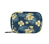 Amooorous Borsa per medicinali in stile tropicale con foglie di palma gialla e blu per borsa con scomparti staccabili attaccabile organizer per pillole da viaggio per borsa