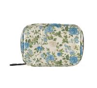 Amooorous Borsa per medicine in stile vintage con motivo floreale con rose blu con scomparti staccabili, comodo organizer portatile per pillole per borsa