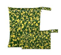 Amooorous Borsa per pannolini bagnata riutilizzabile in rattan vintage con stampa a foglia gialla, confezione da 2 pezzi essenziali da viaggio per bambino con manici per yoga, bagno
