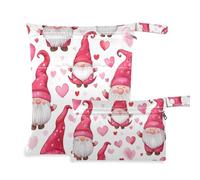 Amooorous Borsa per pannolini per bambini a forma di cuore e gnomi color pesca, confezione da 2 pezzi essenziali da viaggio per volare con manici per piscina, pannolini per bambini