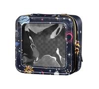 Amooorous Borsa per trucchi trasparente per cosmetici, in pelle, per viaggi, motivo: stelle e sole e luna, Spazio Stella Sole Luna Spazio Esterno, 1 size
