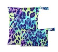 Amooorous Borsa per vestiti bagnati impermeabile con stampa leopardata colorata psichedelica confezione da 2 elementi essenziali da viaggio per bambini con maniglie per fare il bagno, pannolini per