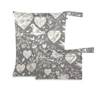 Amooorous Borsa per vestiti bagnati lavabile grigia e bianca Valentine Love Bird confezione da 2 pezzi essenziali da viaggio per bambino con manici per spiaggia, asilo nido
