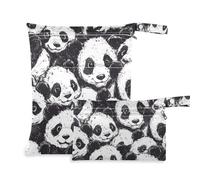 Amooorous Borsa per vestiti da palestra lavabile con panda bianco e nero con cartoni animati, confezione da 2 borse per pannolini, oggetti essenziali con manici per fare il bagno, yoga