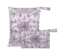 Amooorous Borsa per vestiti impermeabile con motivo floreale, viola, grigio, confezione da 2 pezzi, essenziale da viaggio per volare, con manici per fare il bagno, piscina