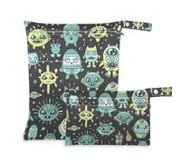 Amooorous Borsa portabiancheria riutilizzabile con alieni verdi e astronave, confezione da 2 pezzi essenziali da viaggio per bambini, con manici per asilo nido, piscina