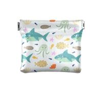 Amooorous Borsa portamonete in pelle PU con squali motivo sottomarino hawaiano pescatore piccolo portamonete portatile mini portamonete per donne ragazze, Undersea Pattern Squali pesce hawaiano, 1
