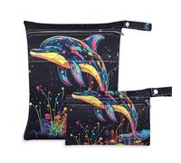 Amooorous Borsa riutilizzabile Estetica Dolphin per bagnato, confezione da 2 elementi essenziali da viaggio per bambini con manici per spiaggia, viaggio