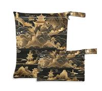 Amooorous Borsa riutilizzabile nera e oro paesaggio cinese per palestra confezione da 2 elementi essenziali da viaggio per volare con manici per asilo nido, piscina