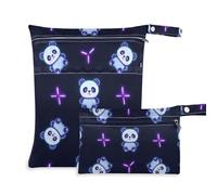 Amooorous Borsa riutilizzabile per vestiti bagnati con panda fluorescente al neon con 2 confezioni da viaggio essenziali per bambini con manici per pannolini per bambini, yoga