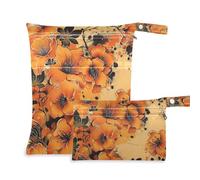 Amooorous Borsa riutilizzabile vintage con fiori arancioni e neri per nuoto, confezione da 2 pezzi essenziali da viaggio per bambini, con manici per yoga, viaggio