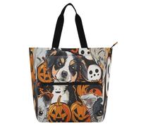Amooorous Borsa tote decorativa carino per ragazzi ragazze donne cartone animato carino giallo zucca cane grande borsa della spesa riutilizzabile con cerniera per college shopping