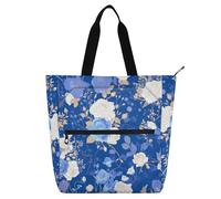 Amooorous Borsa tote decorativa per bambini, borsa per libri di pianoforte, per ragazzi, ragazze, donne, blu e bianco, romantici fiori di San Valentino, robusta borsa per la spesa riutilizzabile, con