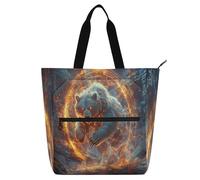 Amooorous Borsa tote decorativa per bambini con pianoforte borsa per libri per ragazzi ragazze donne, arancione fresco orso di fiamme borse leggere borsa per la spesa borsa da spiaggia con tasche con