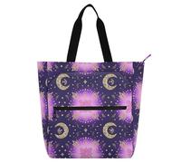 Amooorous Borsa tote decorativa per bambini donna uomo boho viola mistero luna borsa attività per bambini borsa tote con cerniera per scuola shopping