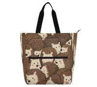 Amooorous Borsa tote decorativa per bambini, donne e uomini, bella riccio dei cartoni animati, leggera e riutilizzabile, con tasche con cerniera, per scuola, shopping, spesa, ecc