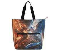 Amooorous Borsa tote decorativa per bambini, donne e uomini, rosso e blu, motivo fenice di ghiaccio e fuoco, robusta e riutilizzabile, con tasche con cerniera, per lo shopping, la spiaggia