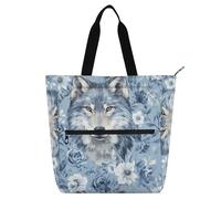 Amooorous Borsa tote decorativa per bambini, donne, uomini, cartone animato, lupo, blu, robusta, tote bag per insegnanti, borsa tote per scuola e giochi, arcobaleno bolsa para