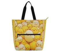 Amooorous Borsa tote decorativa per bambini donne uomini con motivo pollo, cartone animato, grande borsa tote per biblioteca, libri, borsa della spesa con manici con cerniera