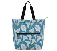 Amooorous Borsa tote decorativa per bambini, donne, uomini, gigli calla bianchi e blu, borsa a tracolla robusta con cerniera per scuola, shopping, spiaggia, arcobaleno, para