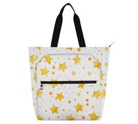 Amooorous Borsa tote decorativa per bambini donne uomini stelle gialle impermeabile borsa tote per biblioteca libro borsa tote con tasche per scuola shopping