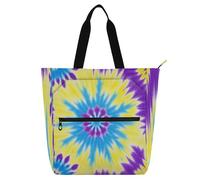 Amooorous Borsa tote decorativa per bambini e adulti, colore giallo viola tinto robusto, borsa della spesa con manici con cerniera per scuola, shopping, spiaggia, arcobaleno bolso para