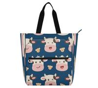 Amooorous Borsa tote decorativa per bambini e adulti con motivo mucca bianca carina impermeabile riutilizzabile borsa della spesa con cerniera per scuola shopping shopping shopping