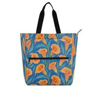 Amooorous Borsa tote decorativa per bambini e adulti, gigli calla arancione e blu, resistente all'acqua, borsa a tracolla con cerniera per scuola, shopping, spiaggia, arcobaleno