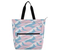 Amooorous Borsa tote decorativa per bambini e adulti, motivo onde giapponesi rosa, blu, impermeabile, molto resistente e riutilizzabile, borsa della spesa per la scuola e i giochi, arcobaleno para