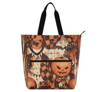 Amooorous Borsa tote decorativa per bambini per ragazzi e ragazze, adulti, arancione, zucca malvagia, scacchiera, grande borsa tote per bambini, borsa della spesa, borsa riutilizzabile per